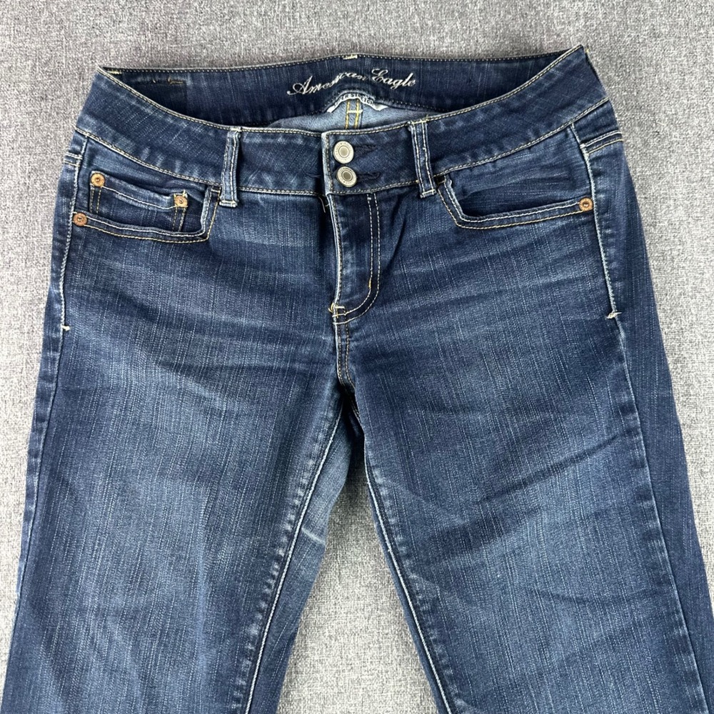 American Eagle Jeans Womens 10 Long Artist Dark Wash Super Stretch Flare - Picture 3 of 11